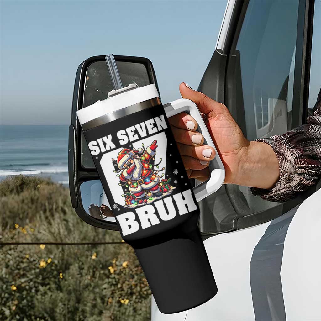 Funny Christmas Six Seven Bruh Tumbler With Handle Dabbing Santa - Wonder Print Shop