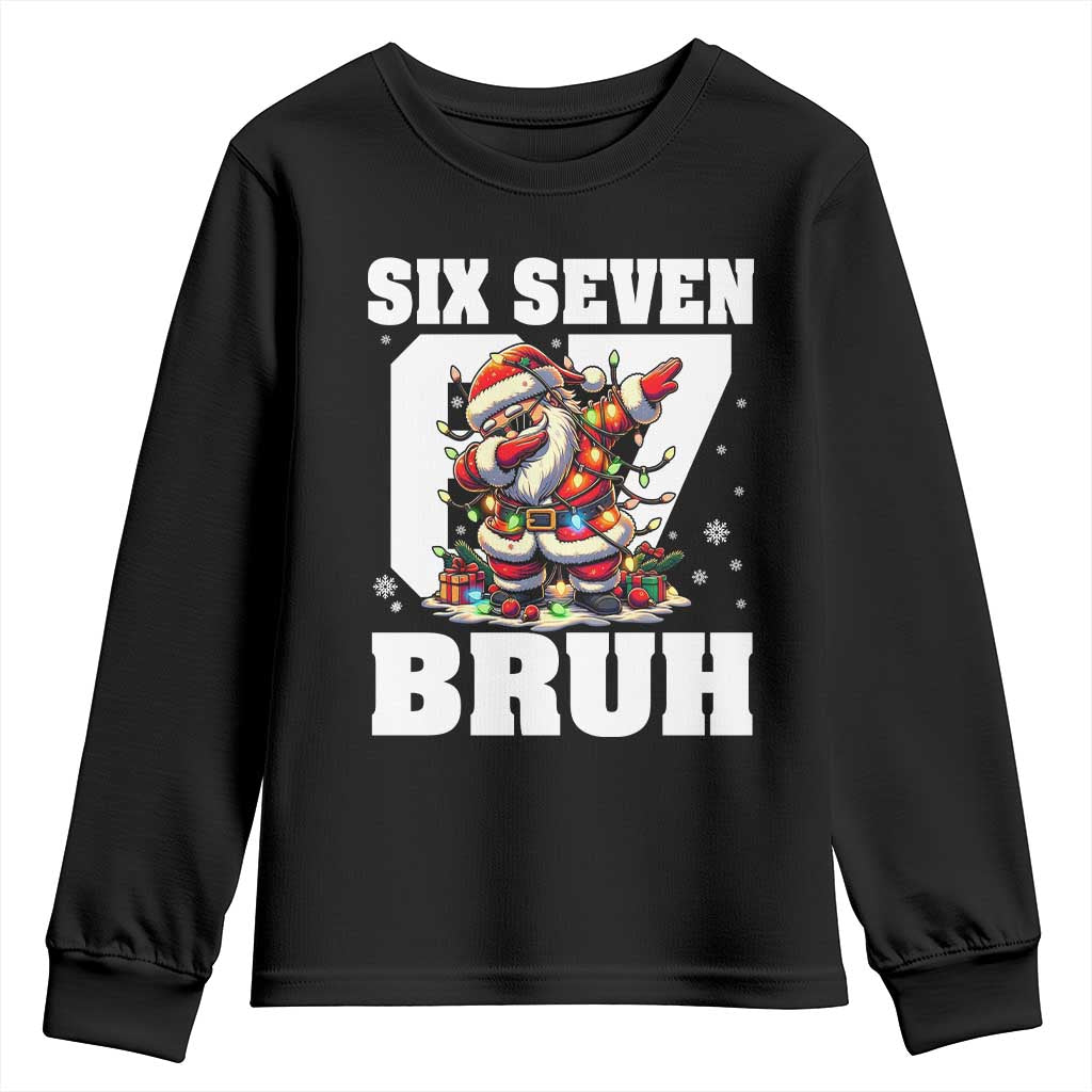 Funny Christmas Six Seven Bruh Youth Sweatshirt Dabbing Santa - Wonder Print Shop