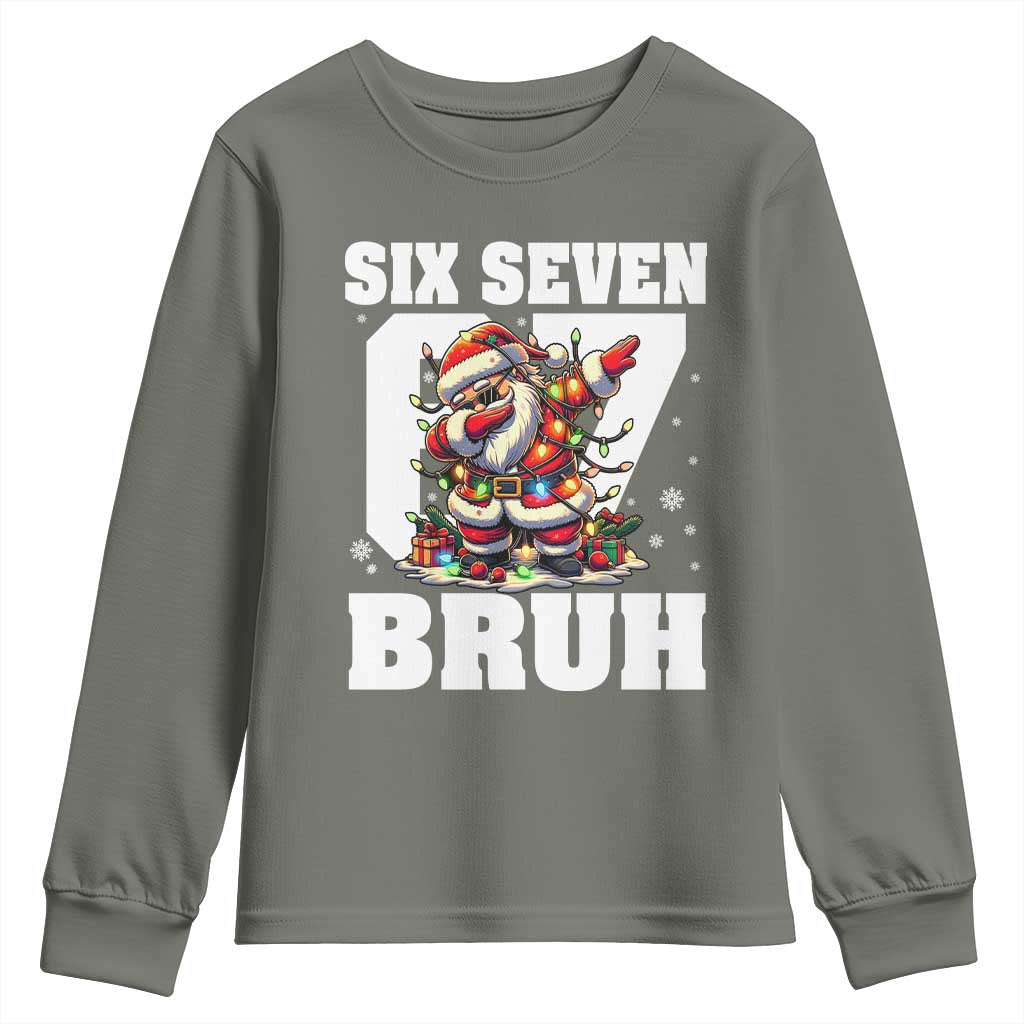 Funny Christmas Six Seven Bruh Youth Sweatshirt Dabbing Santa - Wonder Print Shop