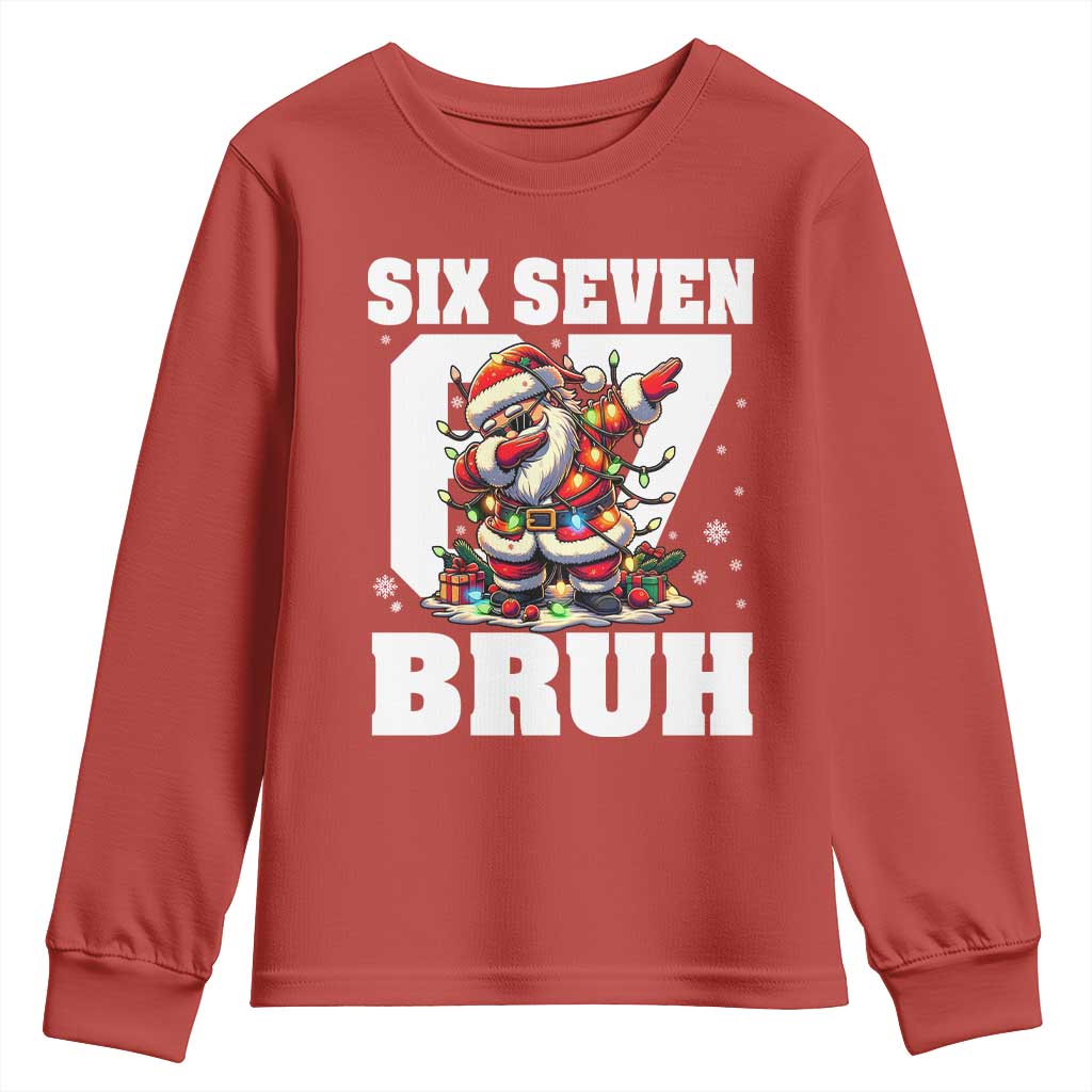 Funny Christmas Six Seven Bruh Youth Sweatshirt Dabbing Santa - Wonder Print Shop