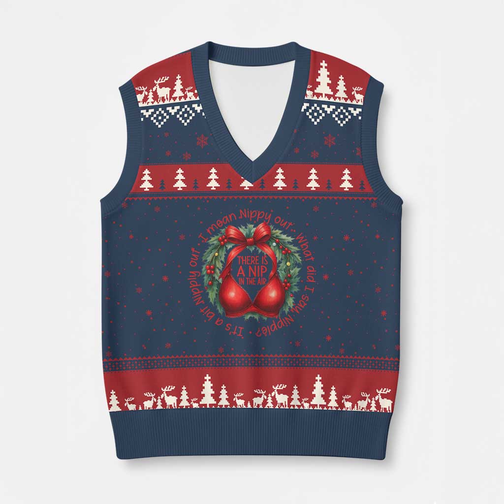 Funny Xmas Movie V-Neck Knit Sweater Vest Its A Bit Nipply Out I Mean Nippy Out What Did I Say Nipple - Wonder Print Shop