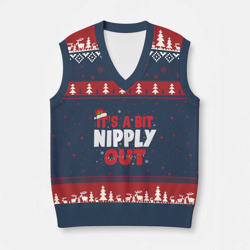 Funny Xmas Movie V-Neck Knit Sweater Vest It's A Bit Nipply Out Xmas Vacation Holiday - Wonder Print Shop