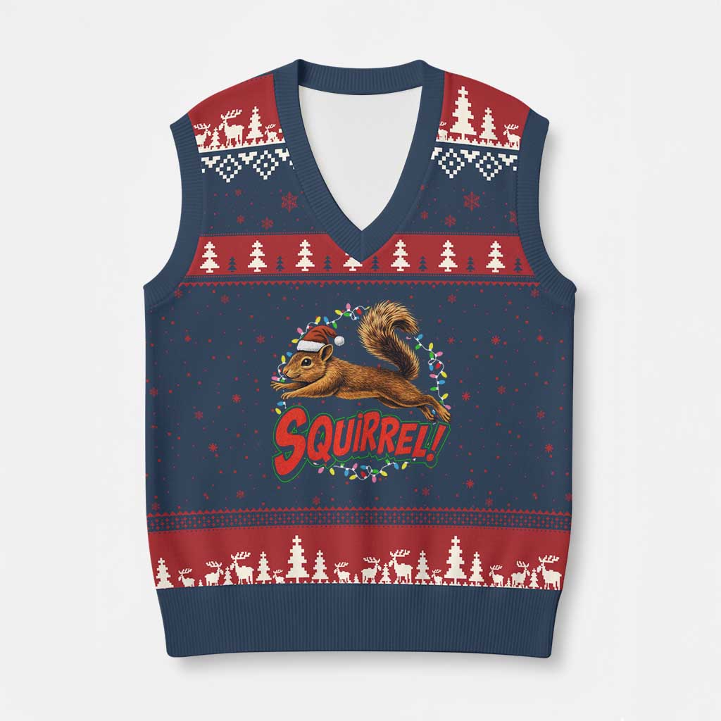 Funny Xmas Squirrel V-Neck Knit Sweater Vest Xmas Vacation Holiday Movie - Wonder Print Shop