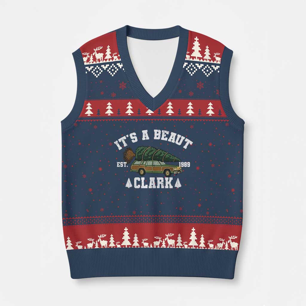Its A Beaut Clark V-Neck Knit Sweater Vest Funny Xmas Vacation Holiday Movie - Wonder Print Shop