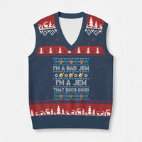 Funny Jewish Hanukkah V-Neck Knit Sweater Vest I Am A Bad Jew I Am A Jew That Does Good - Wonder Print Shop