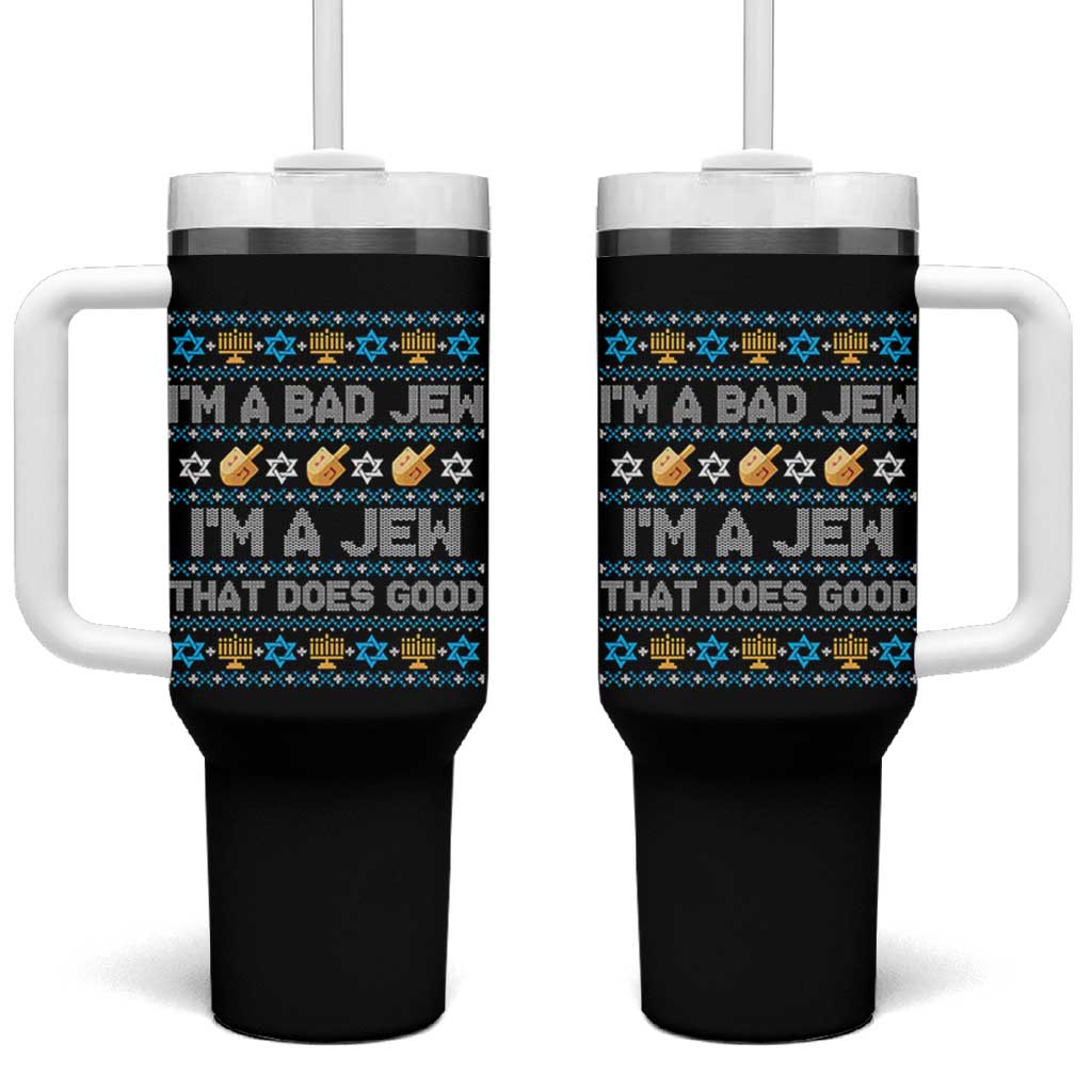 Funny Jewish Hanukkah Tumbler With Handle I Am A Bad Jew I Am A Jew That Does Good - Wonder Print Shop