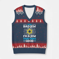 Funny Jewish V-Neck Knit Sweater Vest I Am A Bad Jew I Am A Jew That Does Good - Wonder Print Shop