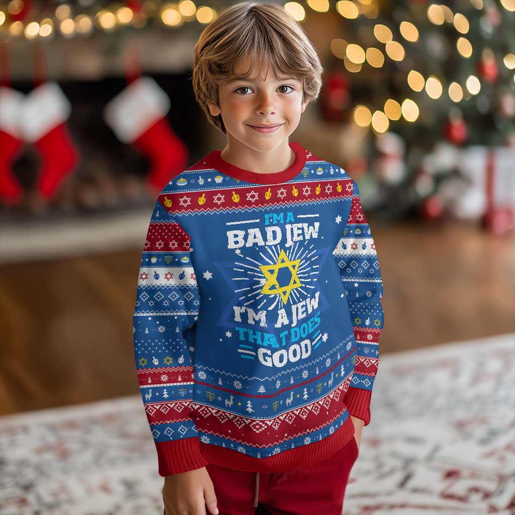 Funny Jewish Hanukkah Ugly Sweater I Am A Bad Jew I Am A Jew That Does Good - Wonder Print Shop