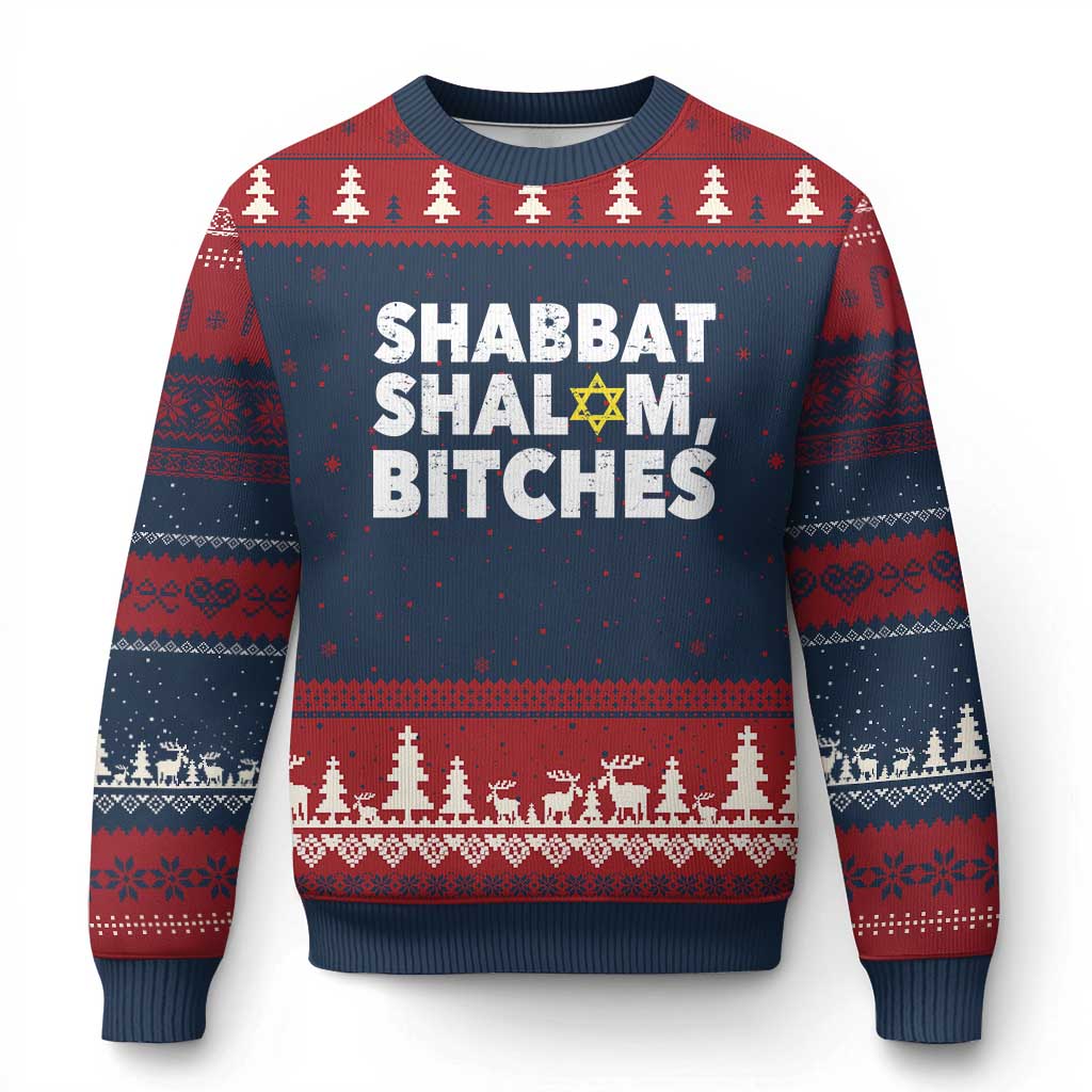 Funny Hanukkah Shabbat Shalom Bitches Ugly Christmas Sweater Star Of David - Wonder Print Shop