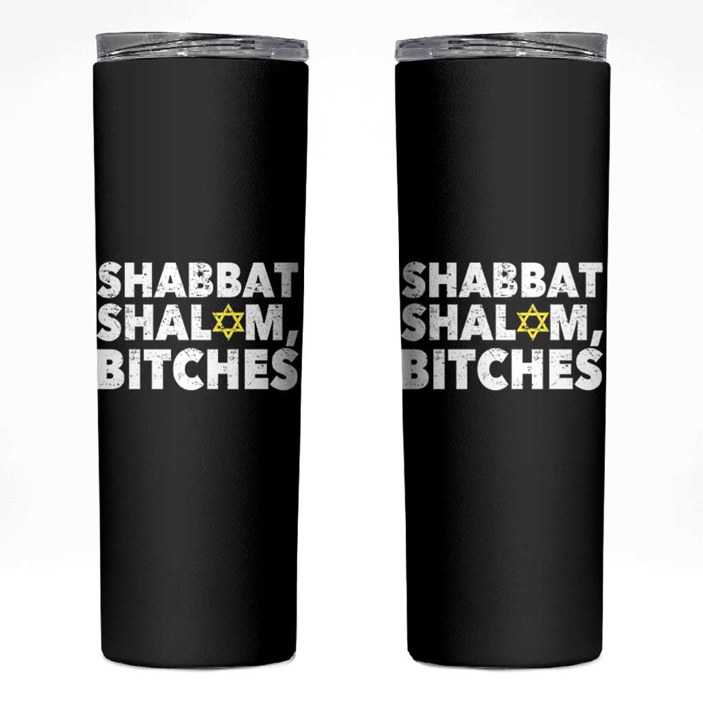 Funny Hanukkah Shabbat Shalom Bitches Skinny Tumbler Star Of David - Wonder Print Shop