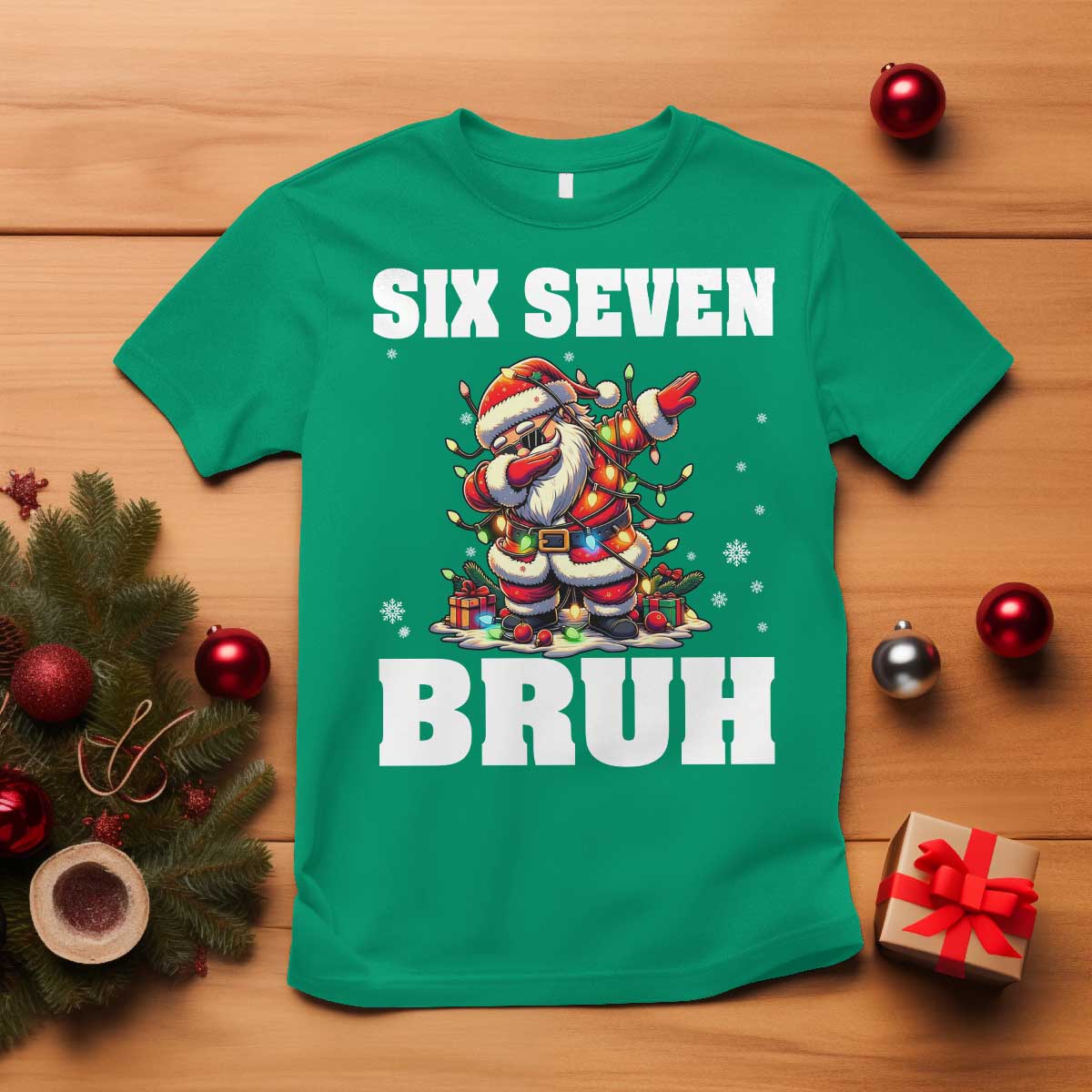 Funny Christmas 67 Six Seven Bruh T Shirt Dabbing Santa - Wonder Print Shop