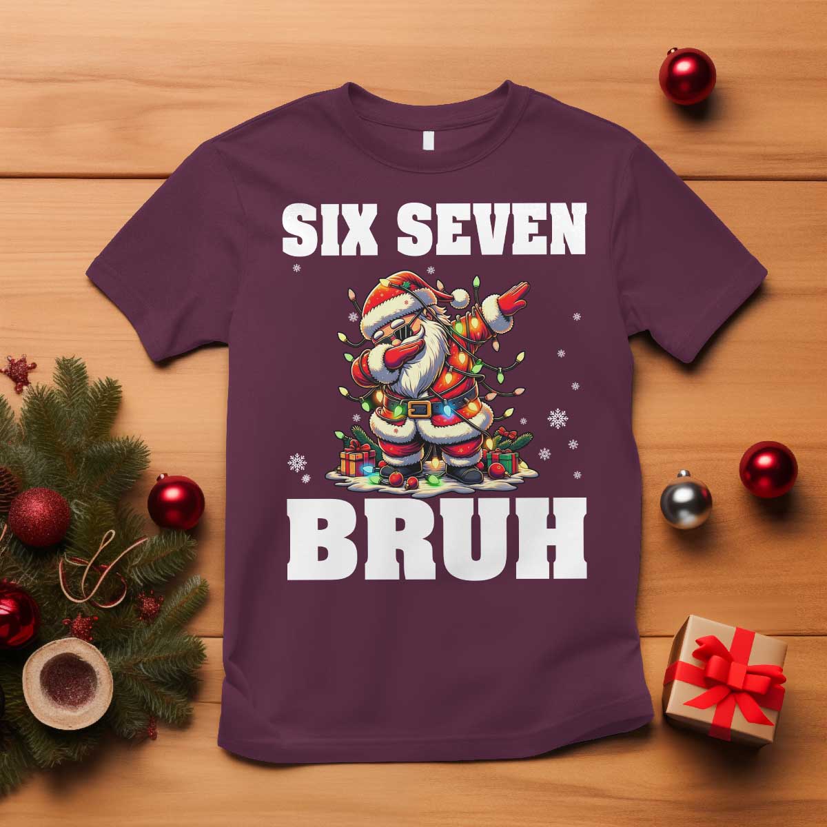 Funny Christmas 67 Six Seven Bruh T Shirt Dabbing Santa - Wonder Print Shop