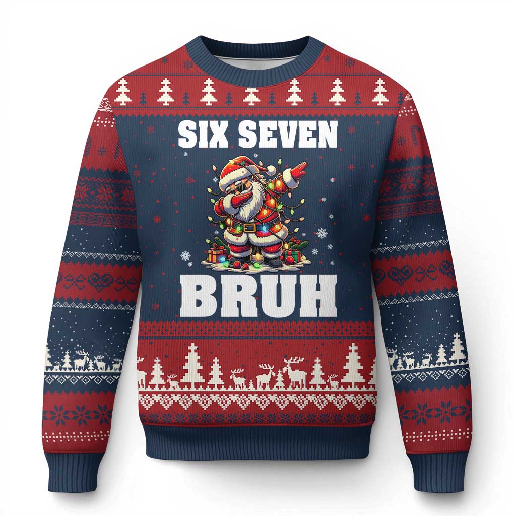 Funny Xmas 67 Six Seven Bruh Ugly Christmas Sweater Dabbing Santa - Wonder Print Shop