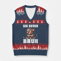 Funny Xmas 67 Six Seven Bruh V-Neck Knit Sweater Vest Dabbing Santa - Wonder Print Shop
