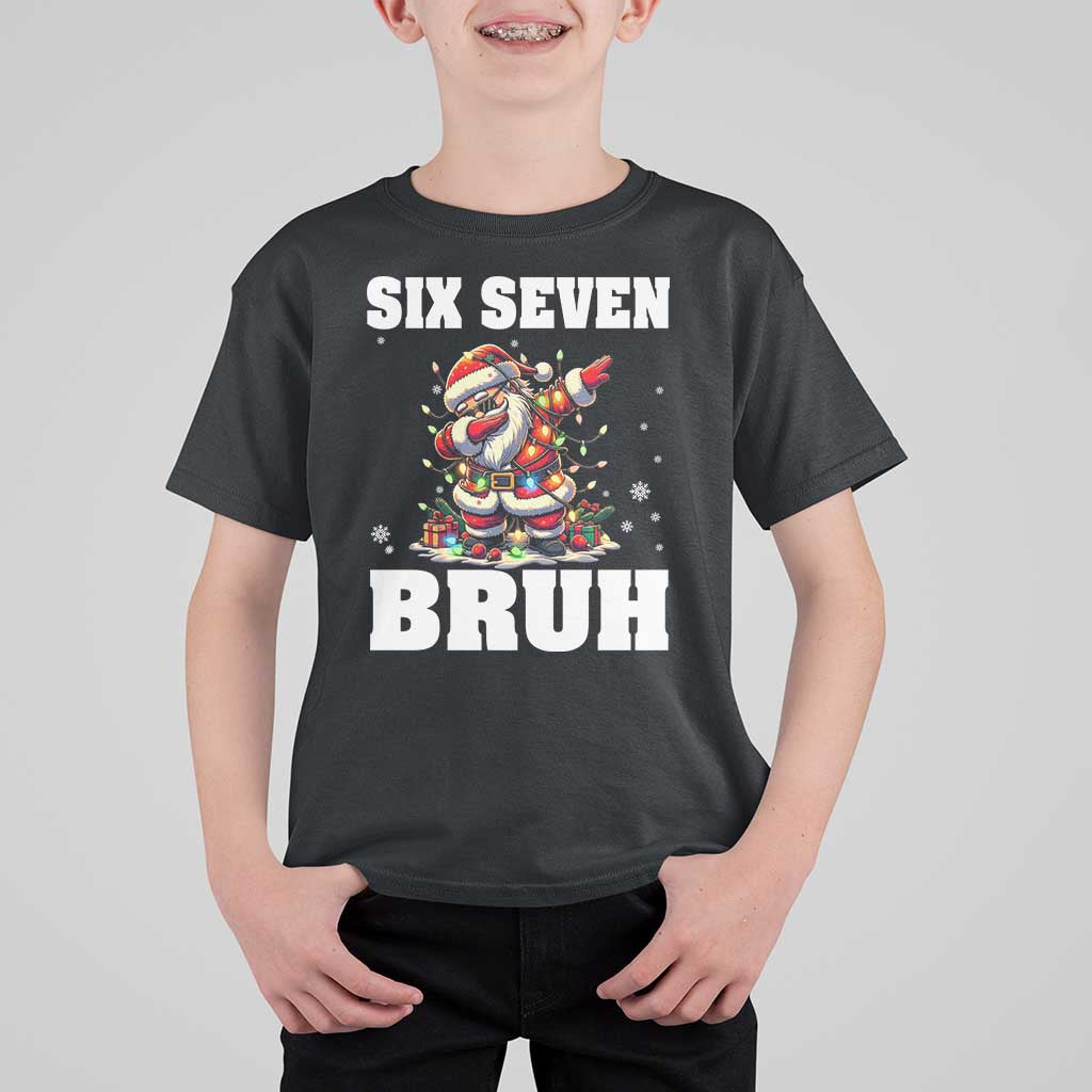Funny Christmas 67 Six Seven Bruh T Shirt For Kid Dabbing Santa - Wonder Print Shop