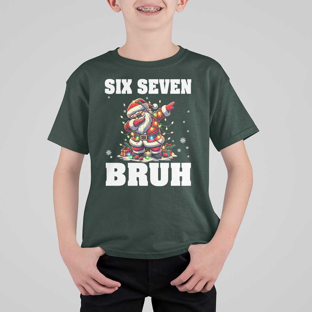 Funny Christmas 67 Six Seven Bruh T Shirt For Kid Dabbing Santa - Wonder Print Shop