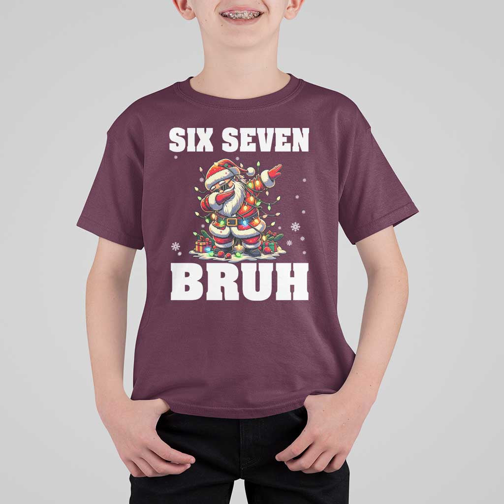 Funny Christmas 67 Six Seven Bruh T Shirt For Kid Dabbing Santa - Wonder Print Shop