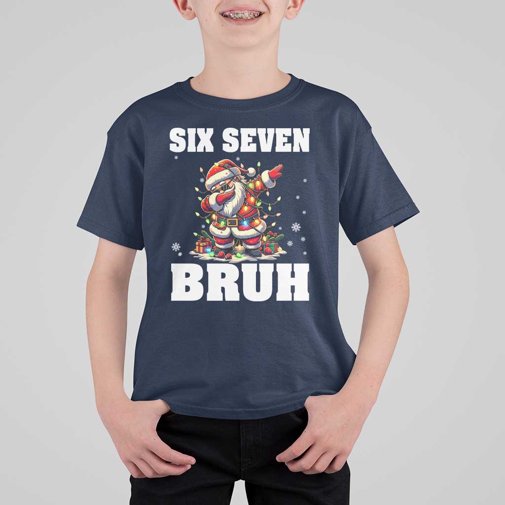 Funny Christmas 67 Six Seven Bruh T Shirt For Kid Dabbing Santa - Wonder Print Shop