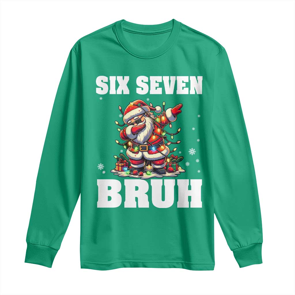 Funny Christmas 67 Six Seven Bruh Long Sleeve Shirt Dabbing Santa - Wonder Print Shop