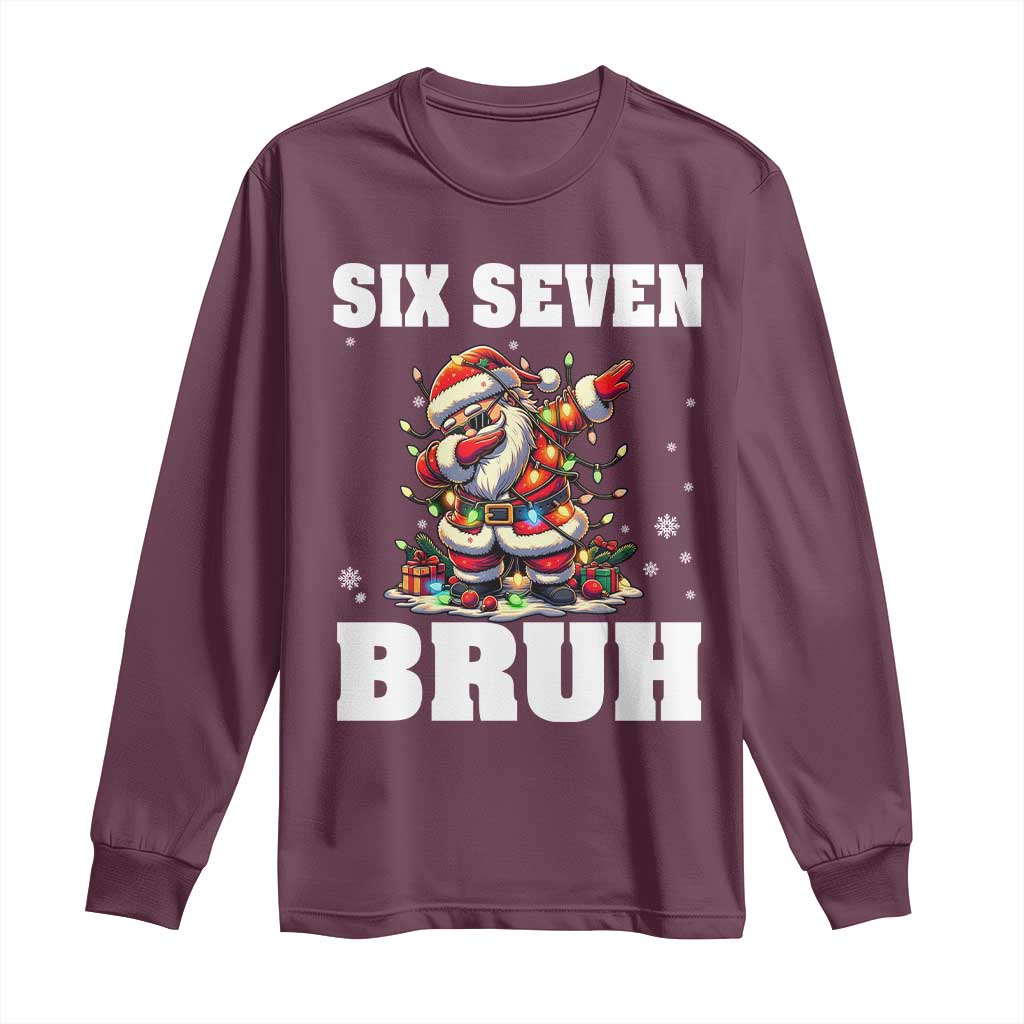 Funny Christmas 67 Six Seven Bruh Long Sleeve Shirt Dabbing Santa - Wonder Print Shop
