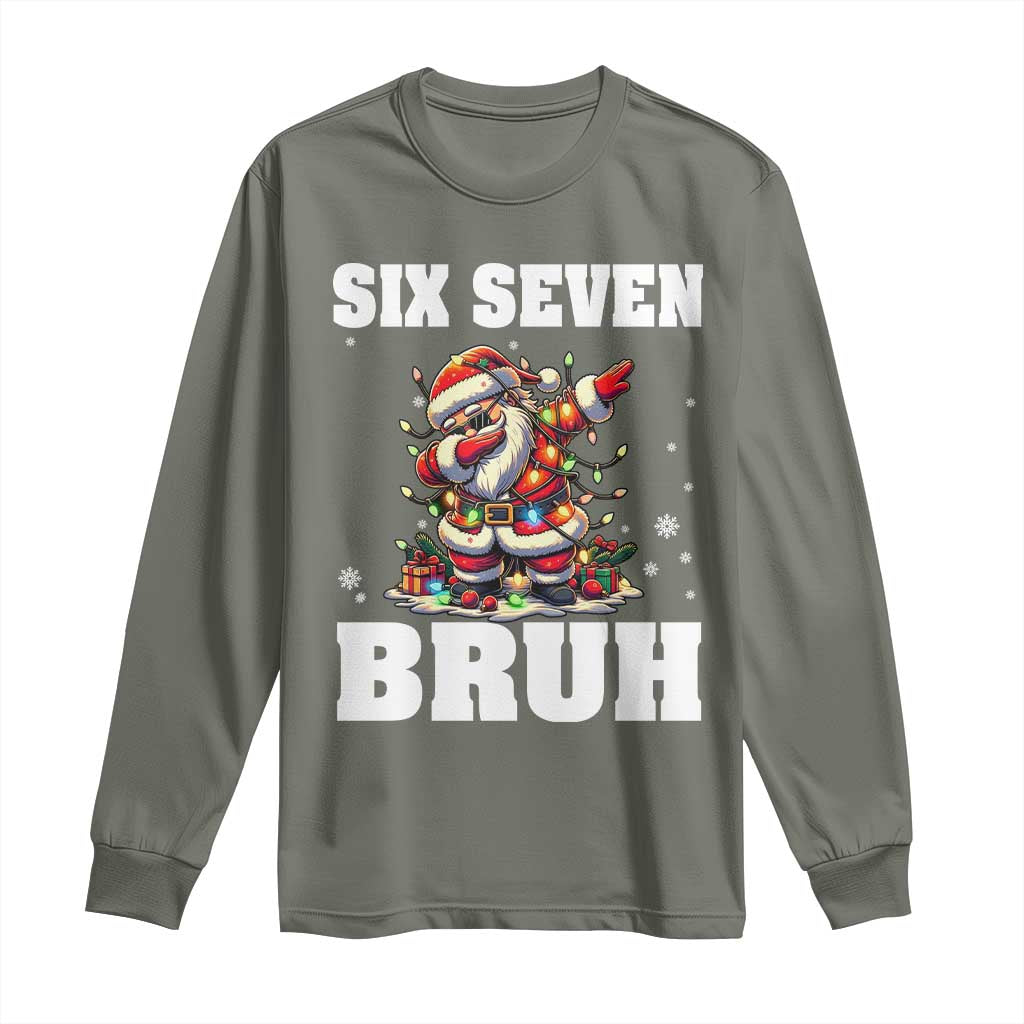 Funny Christmas 67 Six Seven Bruh Long Sleeve Shirt Dabbing Santa - Wonder Print Shop