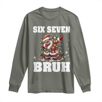 Funny Christmas 67 Six Seven Bruh Long Sleeve Shirt Dabbing Santa - Wonder Print Shop