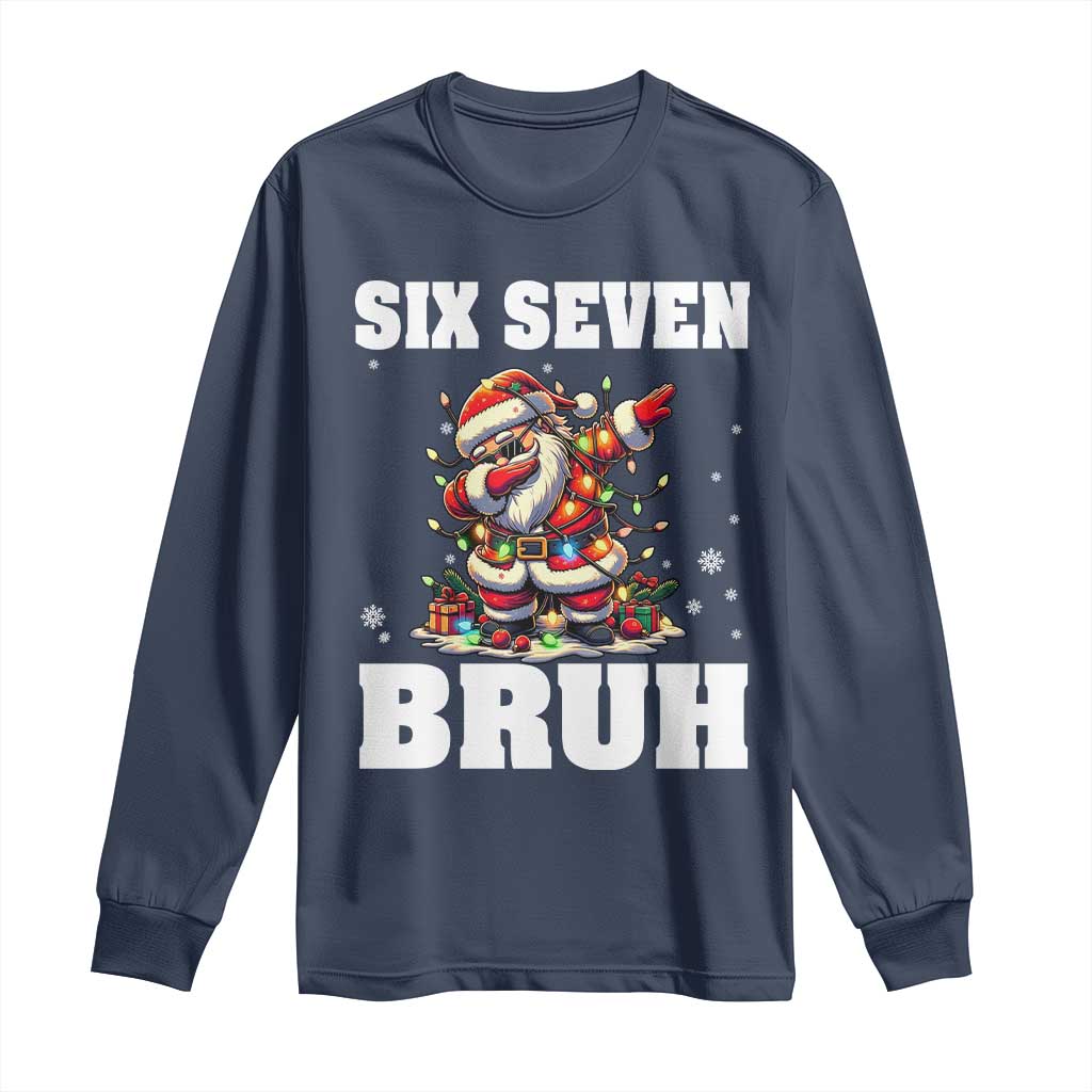Funny Christmas 67 Six Seven Bruh Long Sleeve Shirt Dabbing Santa - Wonder Print Shop