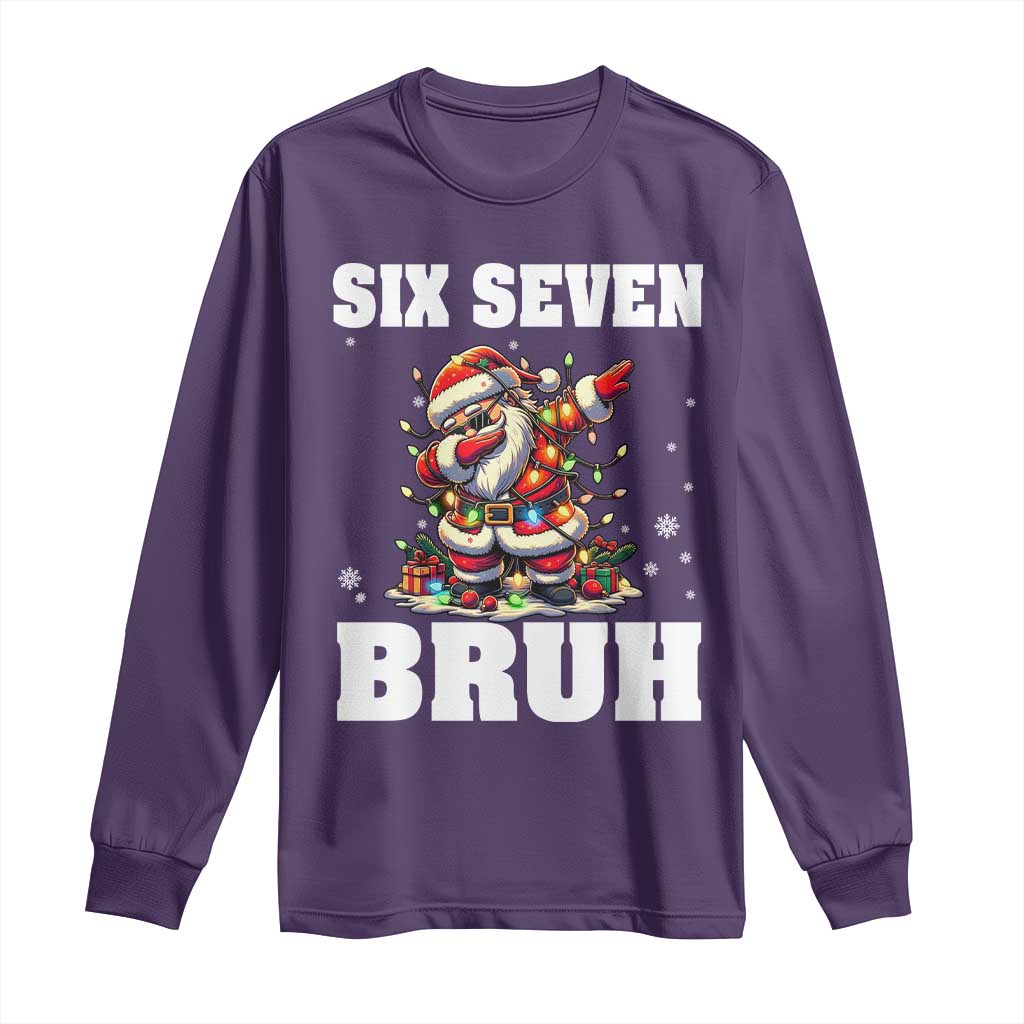 Funny Christmas 67 Six Seven Bruh Long Sleeve Shirt Dabbing Santa - Wonder Print Shop