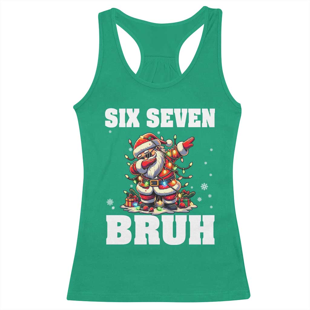 Funny Christmas 67 Six Seven Bruh Racerback Tank Top Dabbing Santa - Wonder Print Shop