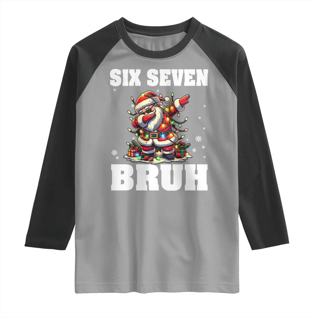 Funny Christmas 67 Six Seven Bruh Raglan Shirt Dabbing Santa - Wonder Print Shop
