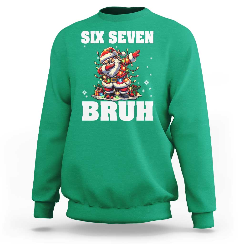 Funny Christmas 67 Six Seven Bruh Sweatshirt Dabbing Santa - Wonder Print Shop