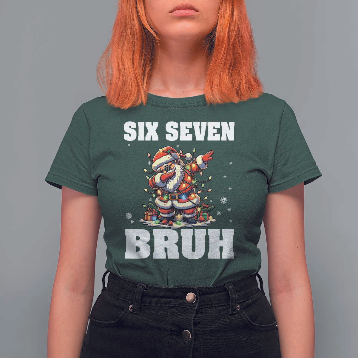 Funny Christmas 67 Six Seven Bruh T Shirt For Women Dabbing Santa - Wonder Print Shop