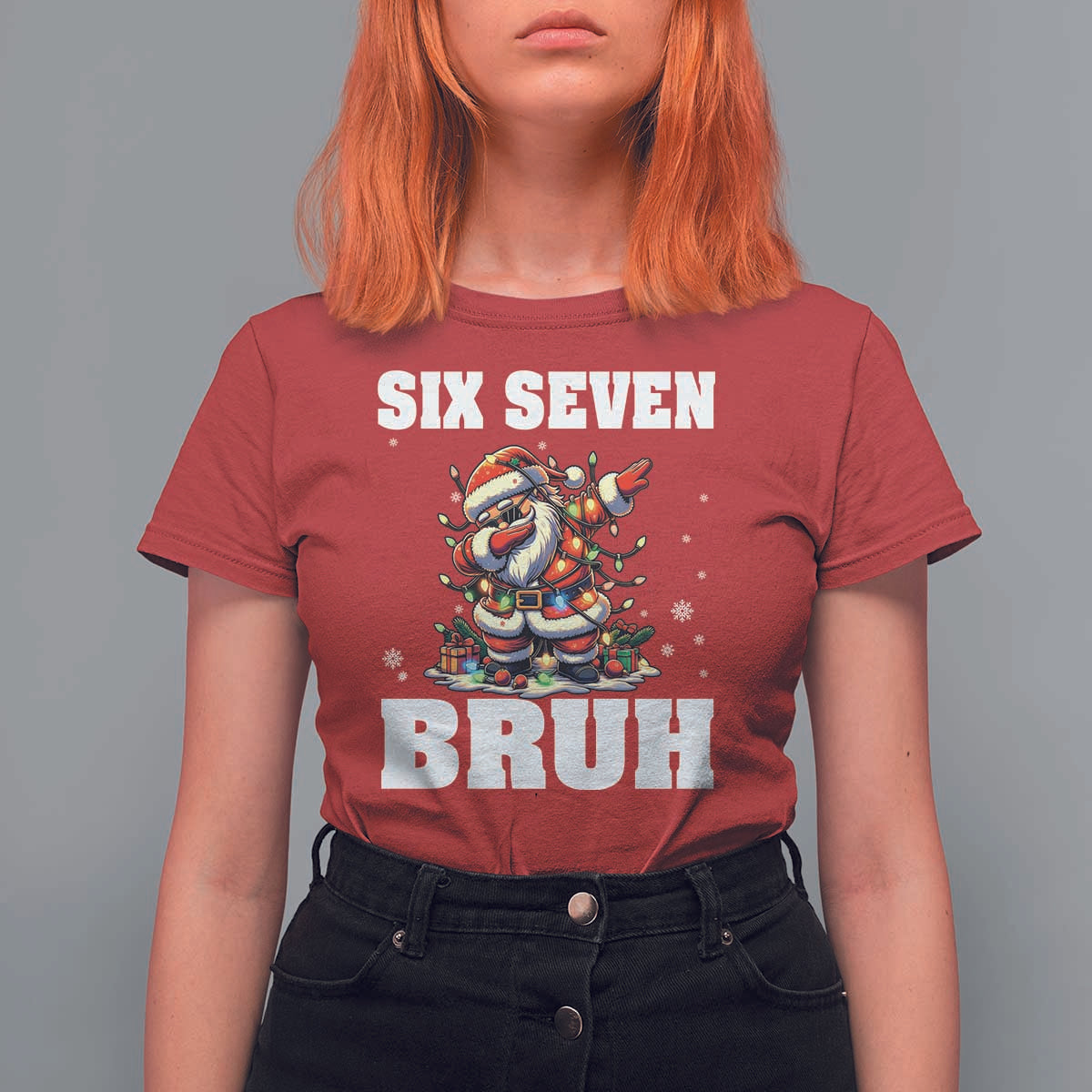 Funny Christmas 67 Six Seven Bruh T Shirt For Women Dabbing Santa - Wonder Print Shop