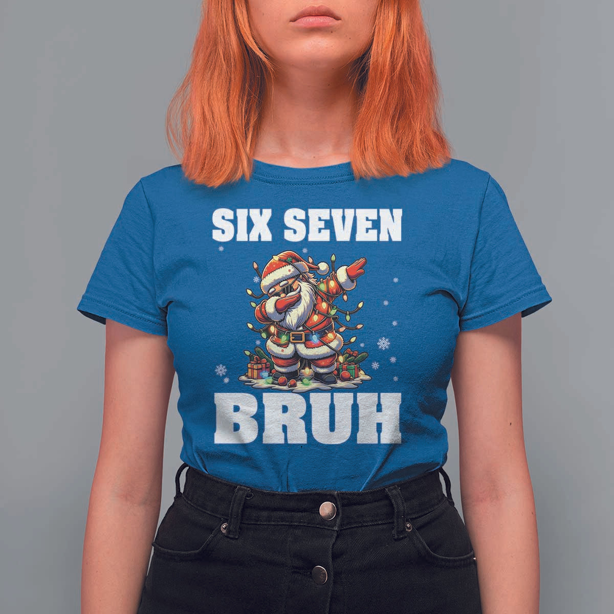 Funny Christmas 67 Six Seven Bruh T Shirt For Women Dabbing Santa - Wonder Print Shop
