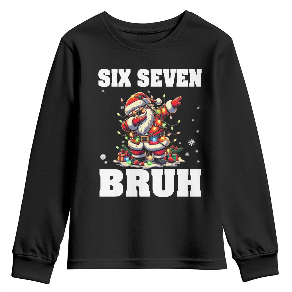 Funny Christmas 67 Six Seven Bruh Youth Sweatshirt Dabbing Santa - Wonder Print Shop