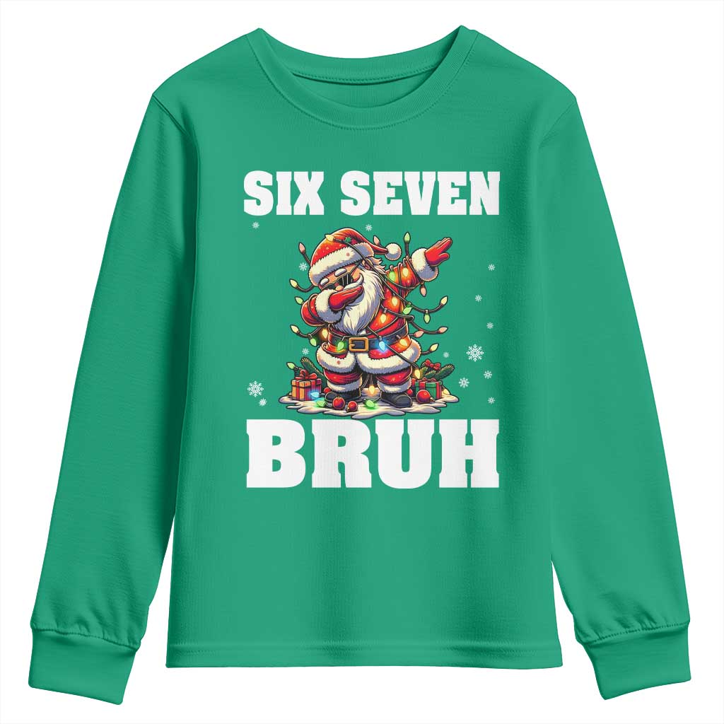 Funny Christmas 67 Six Seven Bruh Youth Sweatshirt Dabbing Santa - Wonder Print Shop