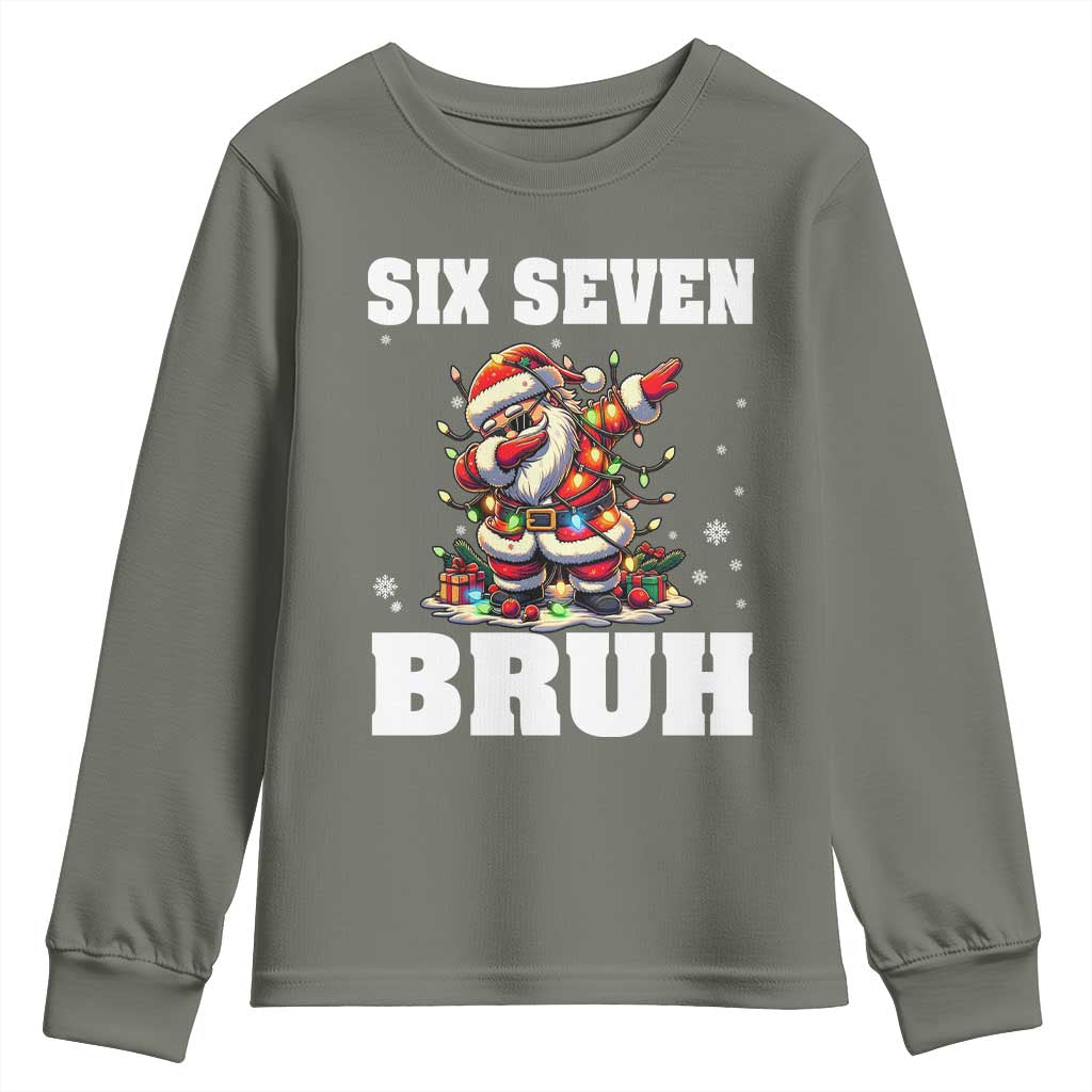 Funny Christmas 67 Six Seven Bruh Youth Sweatshirt Dabbing Santa - Wonder Print Shop
