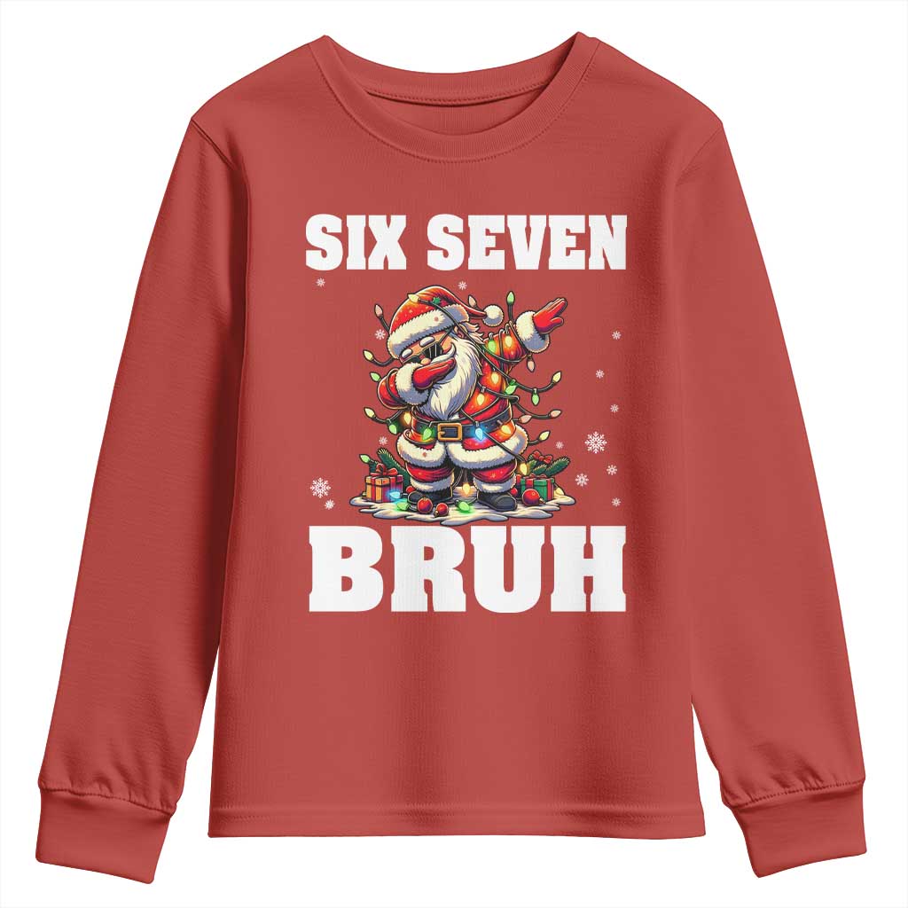 Funny Christmas 67 Six Seven Bruh Youth Sweatshirt Dabbing Santa - Wonder Print Shop