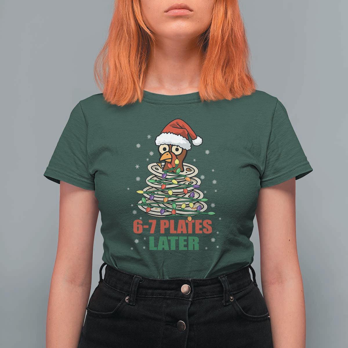Funny 67 Christmas T Shirt For Women 6 7 Plates Later Xmas Dinner Turkey - Wonder Print Shop