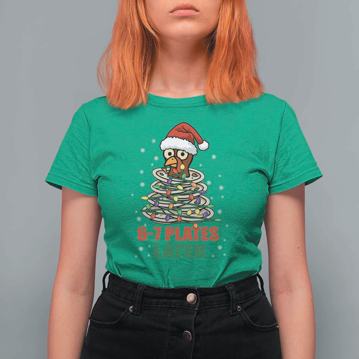 Funny 67 Christmas T Shirt For Women 6 7 Plates Later Xmas Dinner Turkey - Wonder Print Shop