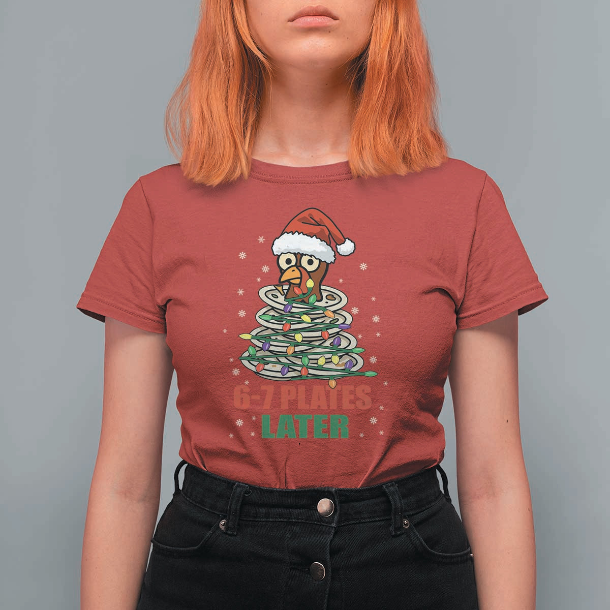 Funny 67 Christmas T Shirt For Women 6 7 Plates Later Xmas Dinner Turkey - Wonder Print Shop