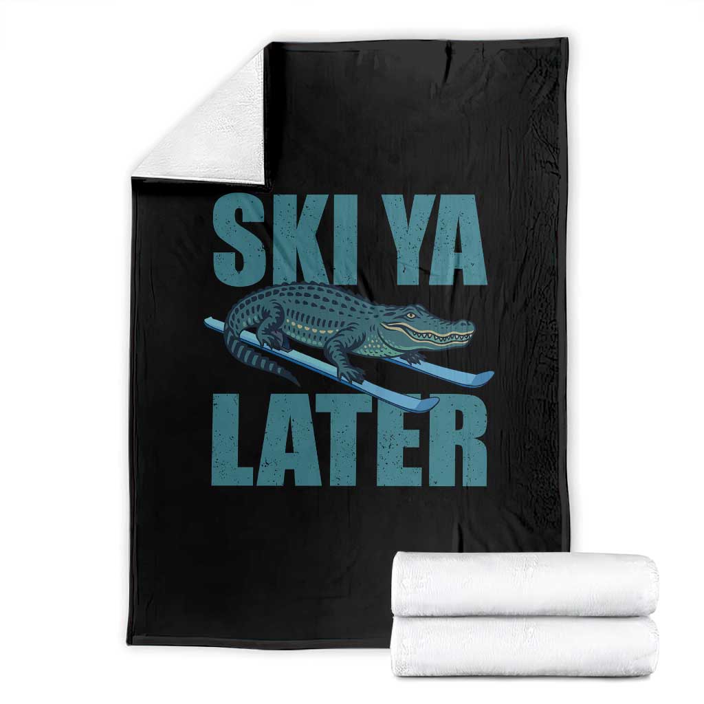 Funny Skiing Alligator Throw Blanket Ski Ya Later Skier Winter Sport - Wonder Print Shop