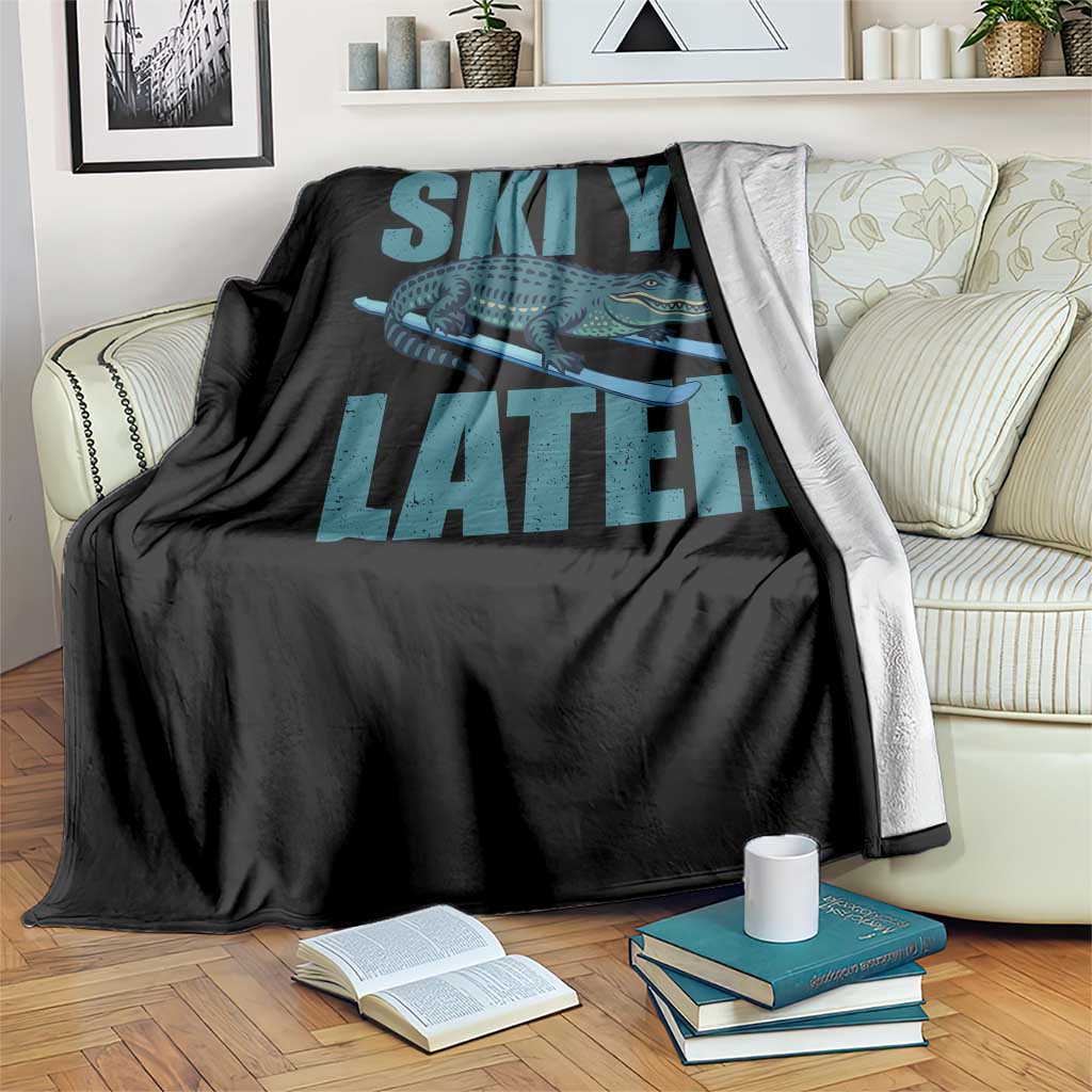Funny Skiing Alligator Throw Blanket Ski Ya Later Skier Winter Sport - Wonder Print Shop