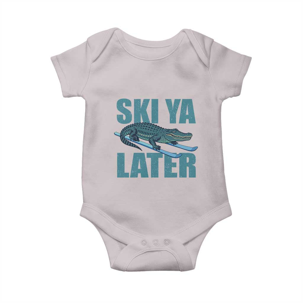Funny Skiing Alligator Baby Onesie Ski Ya Later Skier Winter Sport - Wonder Print Shop