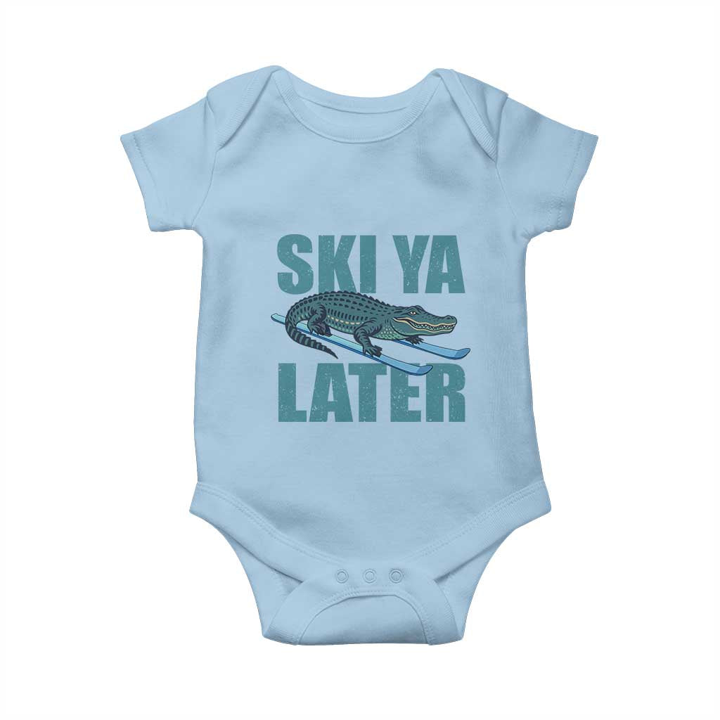 Funny Skiing Alligator Baby Onesie Ski Ya Later Skier Winter Sport - Wonder Print Shop