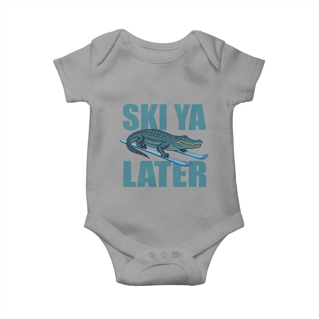 Funny Skiing Alligator Baby Onesie Ski Ya Later Skier Winter Sport - Wonder Print Shop