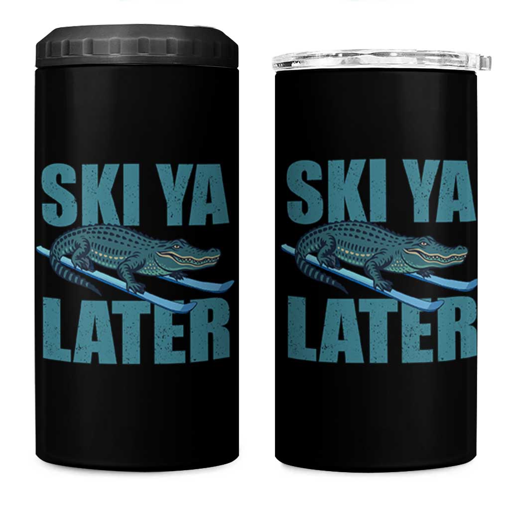 Funny Skiing Alligator 4 in 1 Can Cooler Tumbler Ski Ya Later Skier Winter Sport - Wonder Print Shop