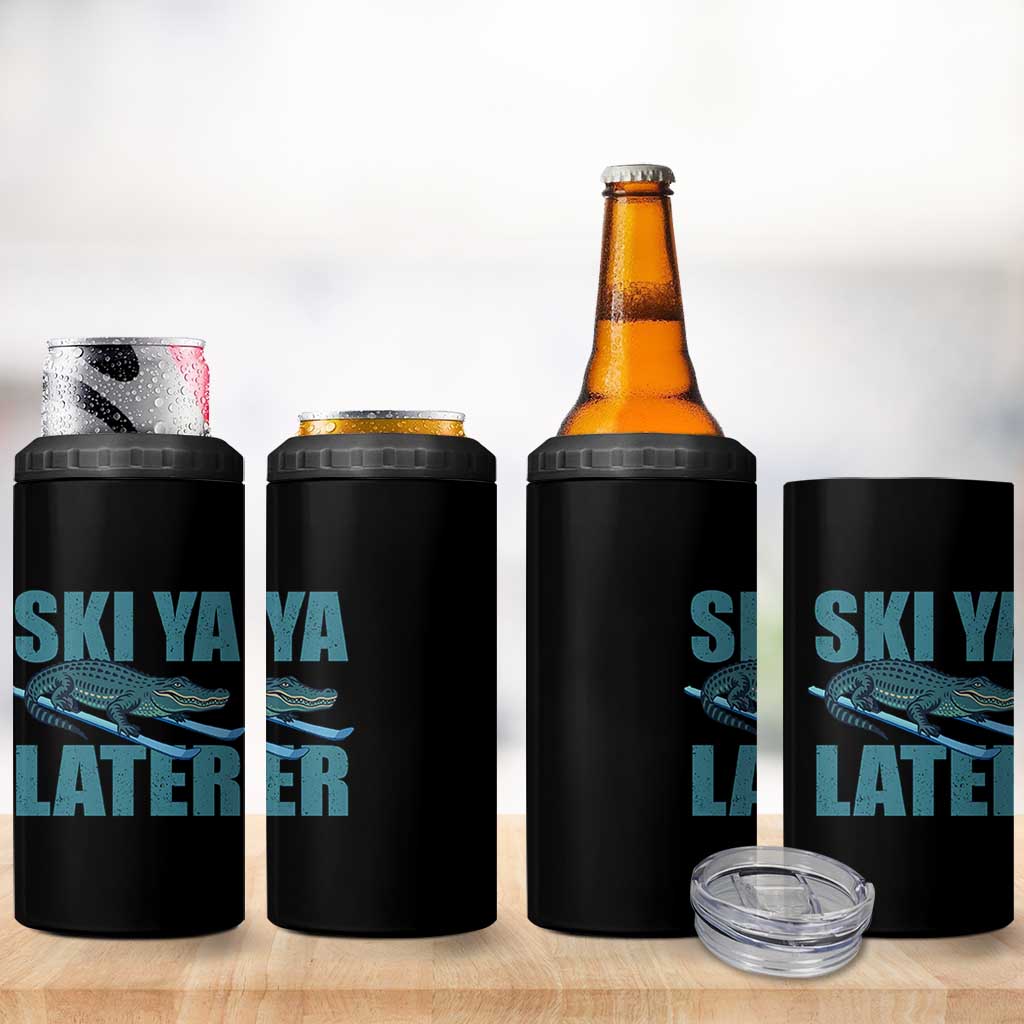 Funny Skiing Alligator 4 in 1 Can Cooler Tumbler Ski Ya Later Skier Winter Sport - Wonder Print Shop