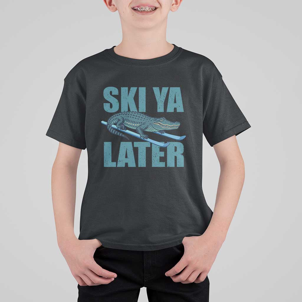 Funny Skiing Alligator T Shirt For Kid Ski Ya Later Skier Winter Sport - Wonder Print Shop