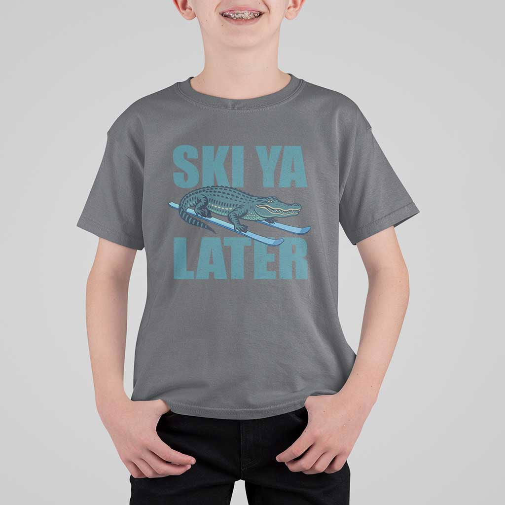 Funny Skiing Alligator T Shirt For Kid Ski Ya Later Skier Winter Sport - Wonder Print Shop